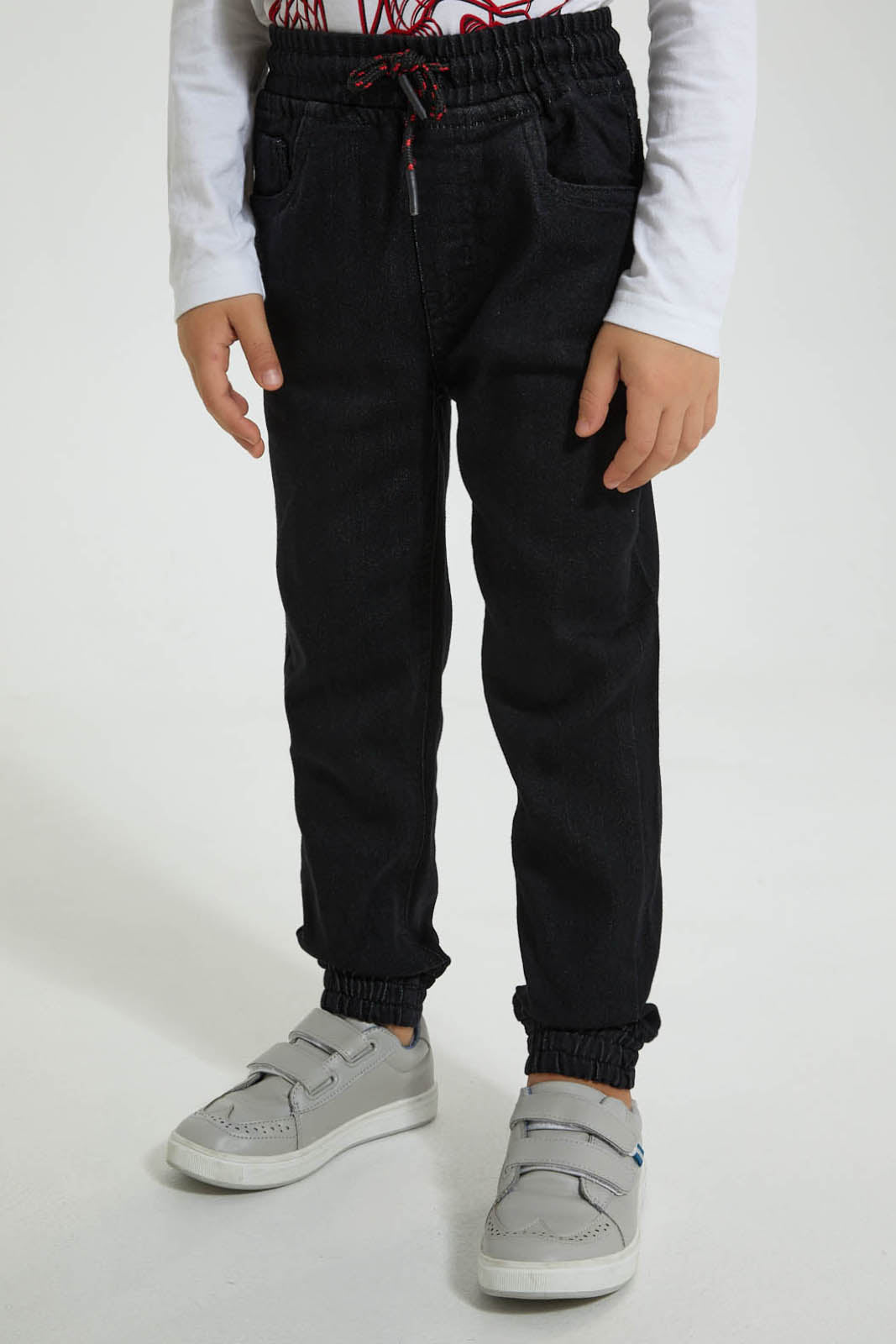 Redtag-Black-Elasticated-Waist-Jogger-Jean-Jeans-Pull-On-Boys-2 to 8 Years