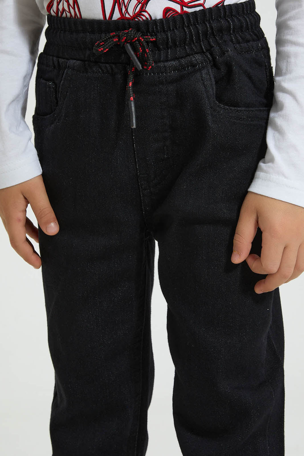 Redtag-Black-Elasticated-Waist-Jogger-Jean-Jeans-Pull-On-Boys-2 to 8 Years