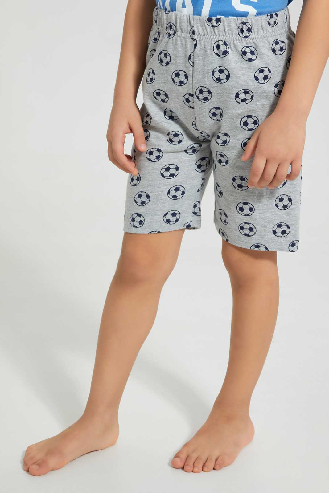 Redtag-Blue-Goal-Short-Sleeve-T-Shirt-And-Short-Set-Pyjama-Sets-Boys-2 to 8 Years