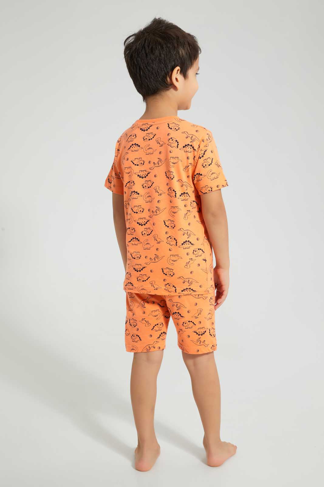 Redtag-Coral-Dino-Aop-T-Shirt-And-Aop-Short-Set-Pyjama-Sets-Boys-2 to 8 Years