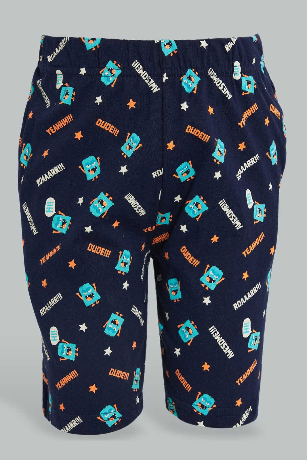 White And Navy Monster Pyjama Set (2 Piece)
