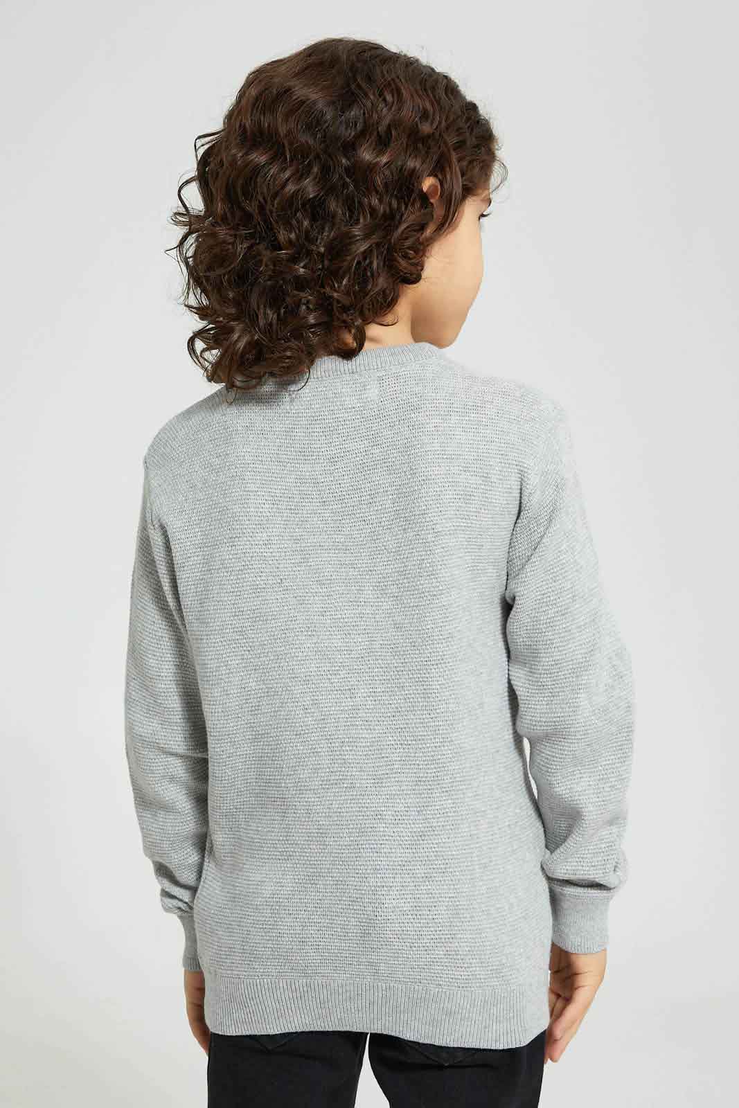 Redtag-Grey-Marl-Crew-Neck-Pullover-Pullovers-Boys-2 to 8 Years