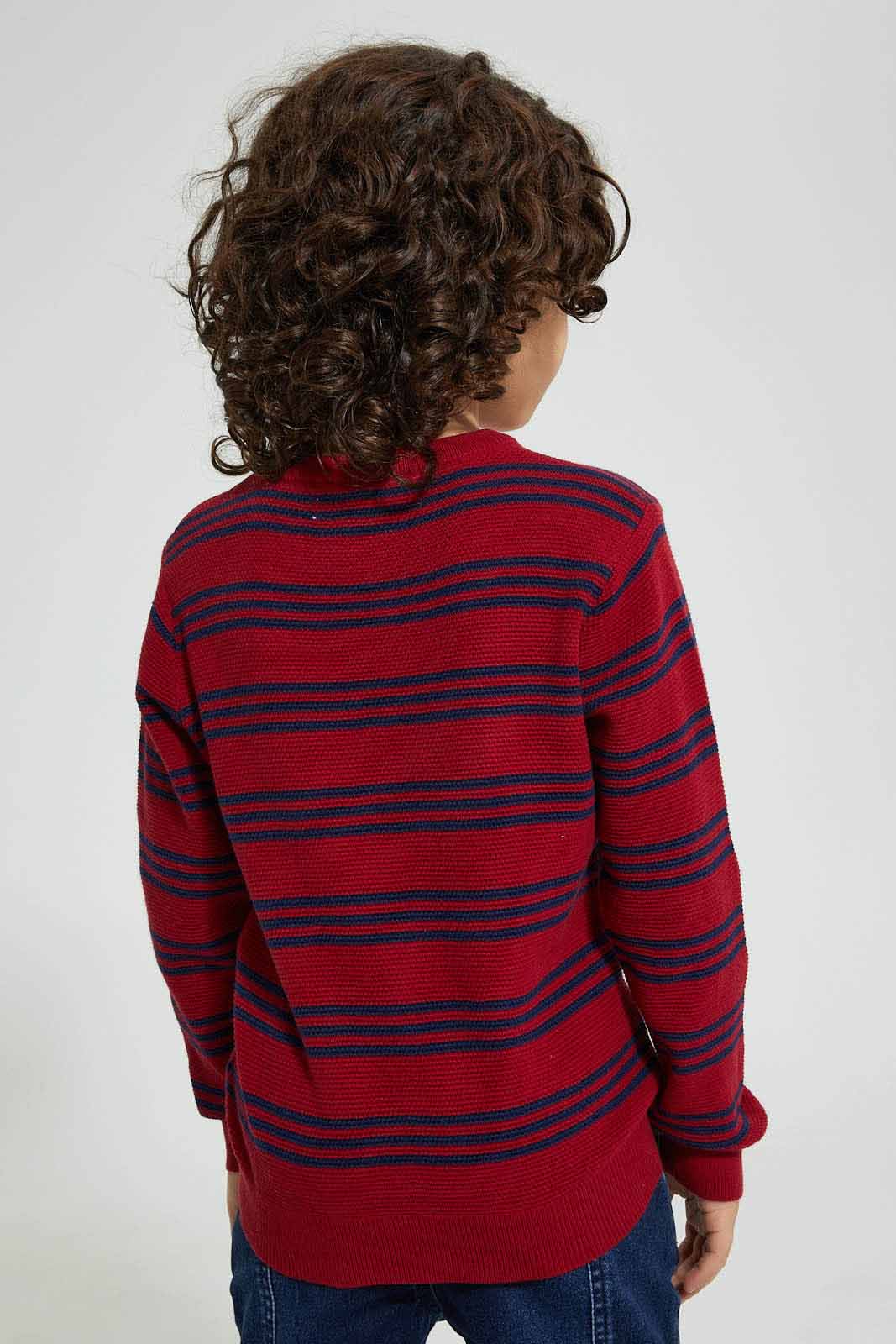 Redtag-Red-Striped--Crew-Neck-Pullover-Pullovers-Boys-2 to 8 Years