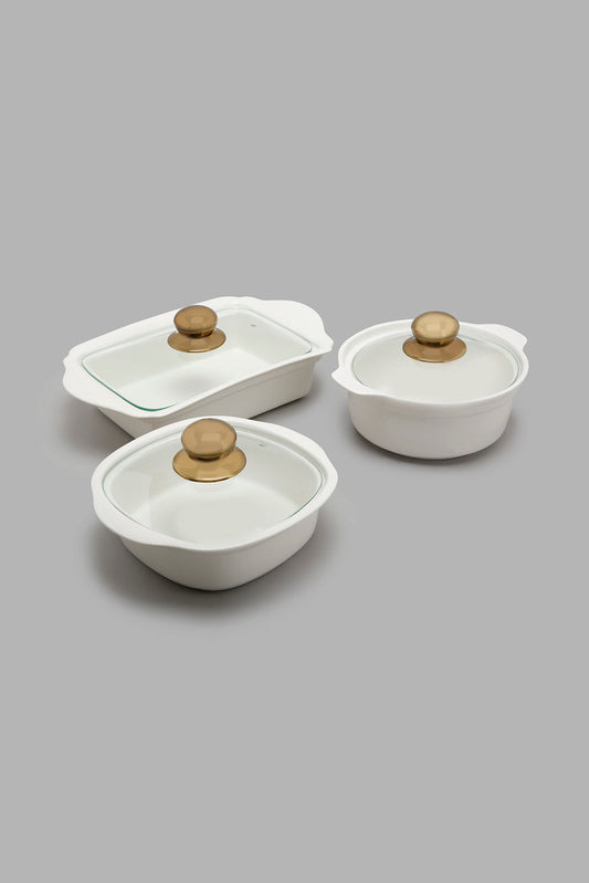 White Serving Dish With Glass Lid (6 Piece)