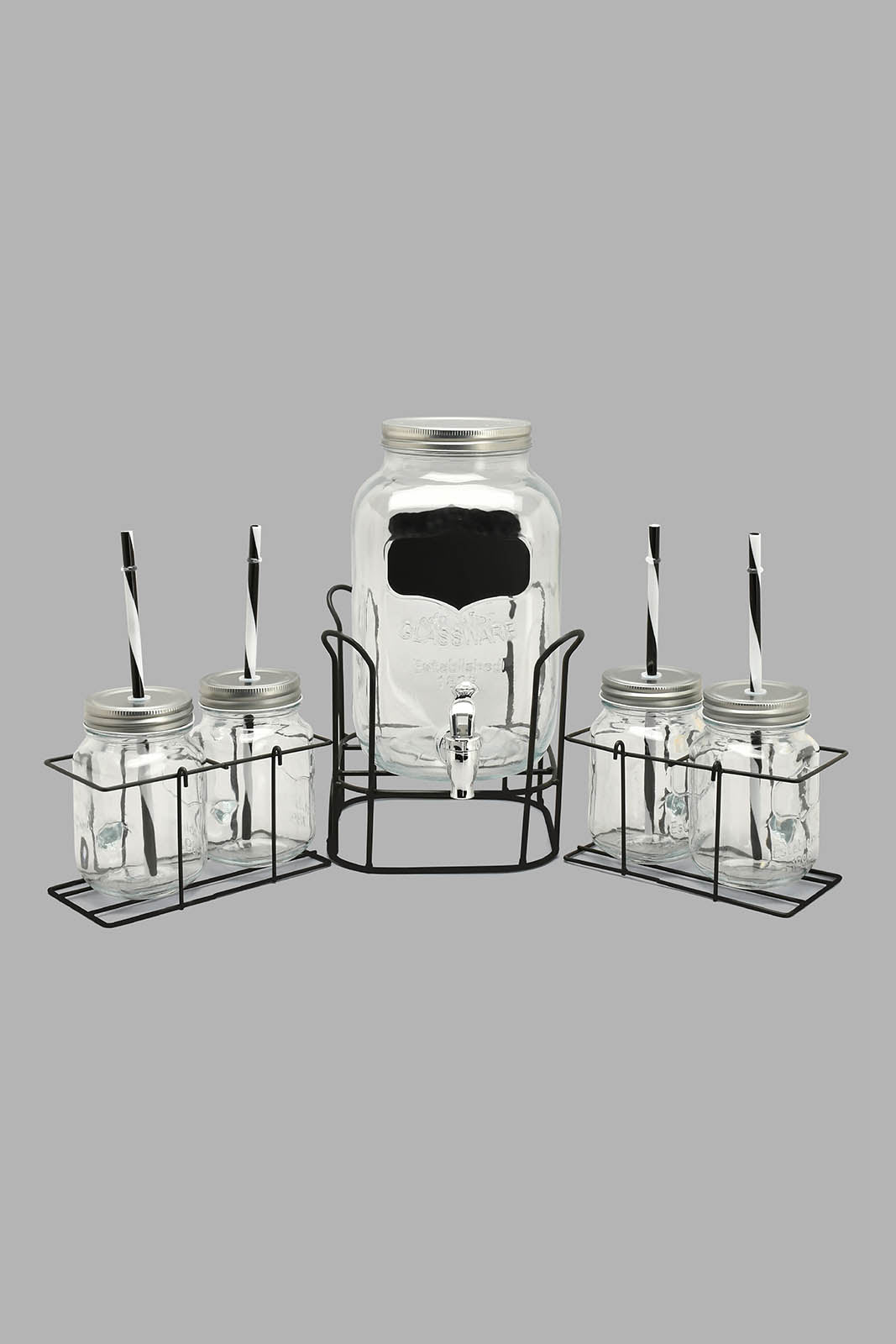 Redtag-Clear-Beverage-Dispenser-With-Mason-Jar-&-Stand-(5-Piece)-Beverage-Dispenser-Home-Dining-