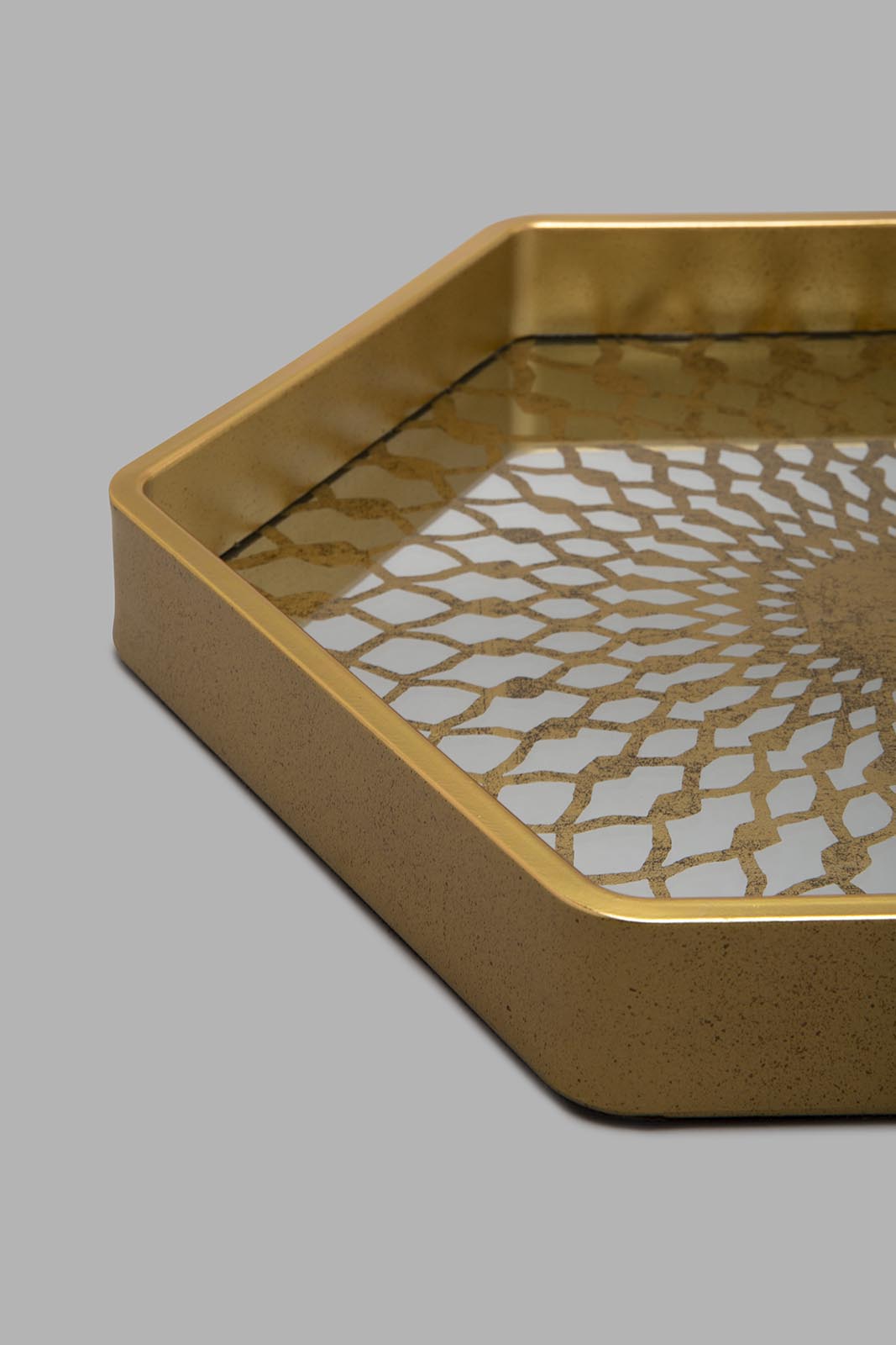 Redtag-Gold-Geomatic-Hexagon-Tray-Trays-Home-Dining-