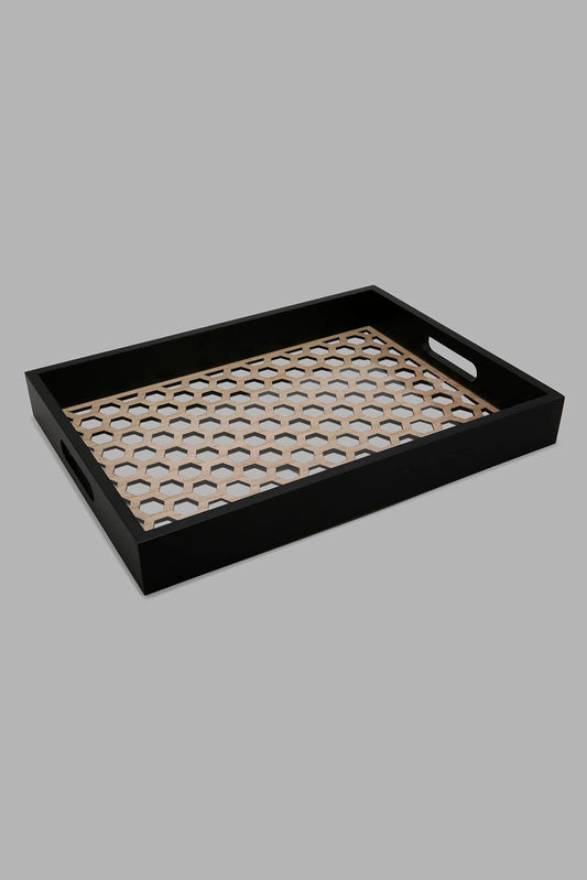 Redtag-Gold-Rectangle-Laser-Cut-Tray-(Medium)-Trays-Home-Dining-