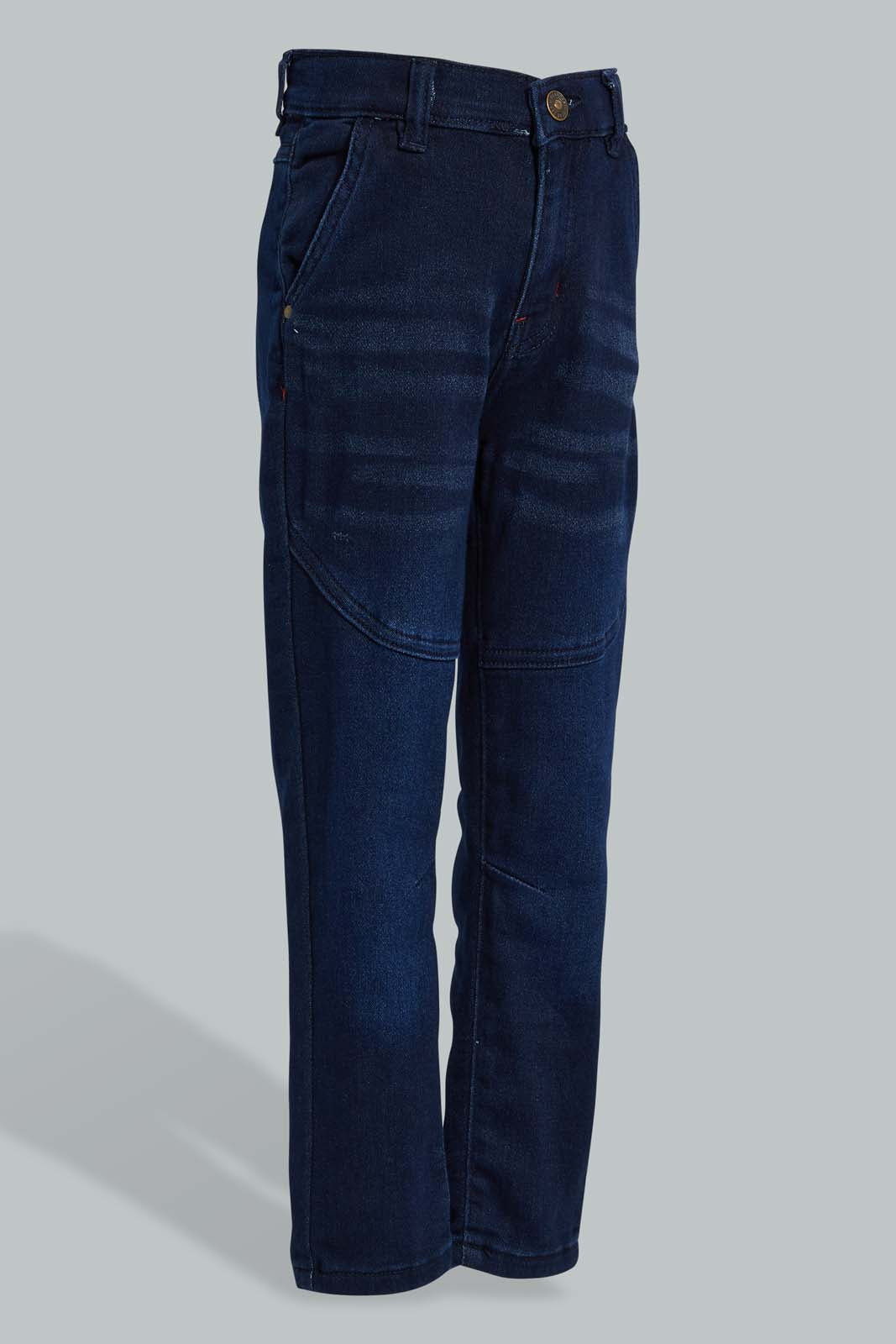 Redtag-Dark-Wash-Knit-Denim-Paneled-Jean-Jeans-Pull-On-Boys-2 to 8 Years