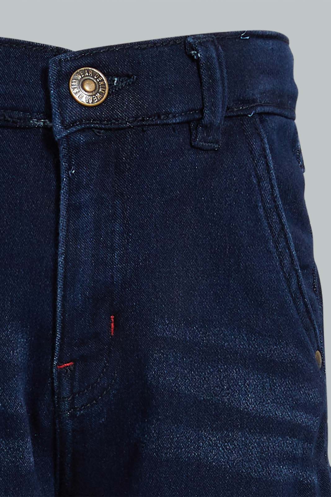 Redtag-Dark-Wash-Knit-Denim-Paneled-Jean-Jeans-Pull-On-Boys-2 to 8 Years