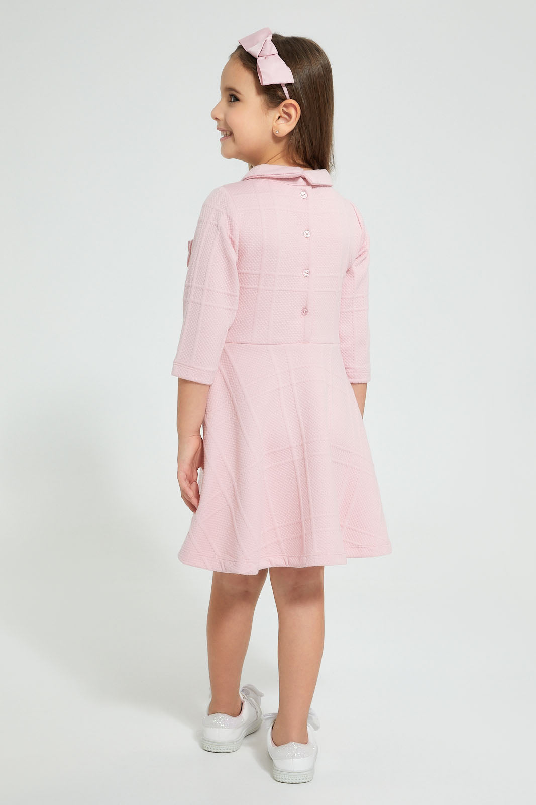 Redtag-Pink-High-Neck-Textured-Dress-Dresses-Girls-2 to 8 Years
