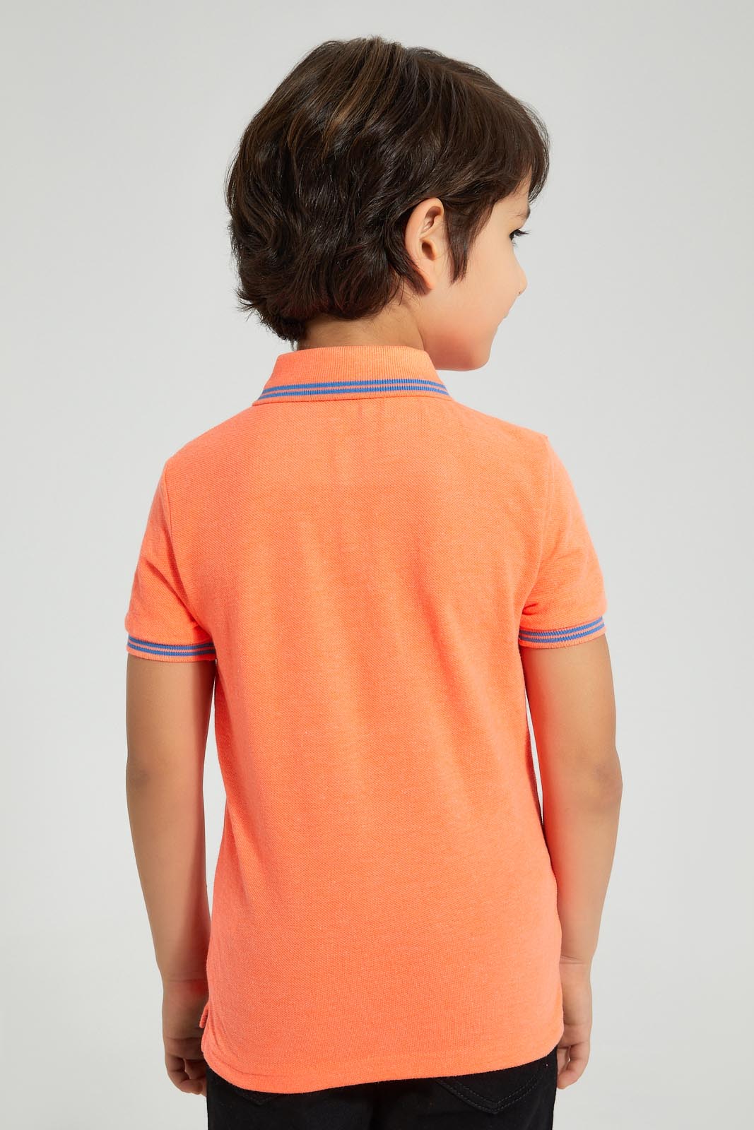 Redtag-Orange-With-Blue-Tipping-Collar--Polo-Polo-Shirts-Boys-2 to 8 Years