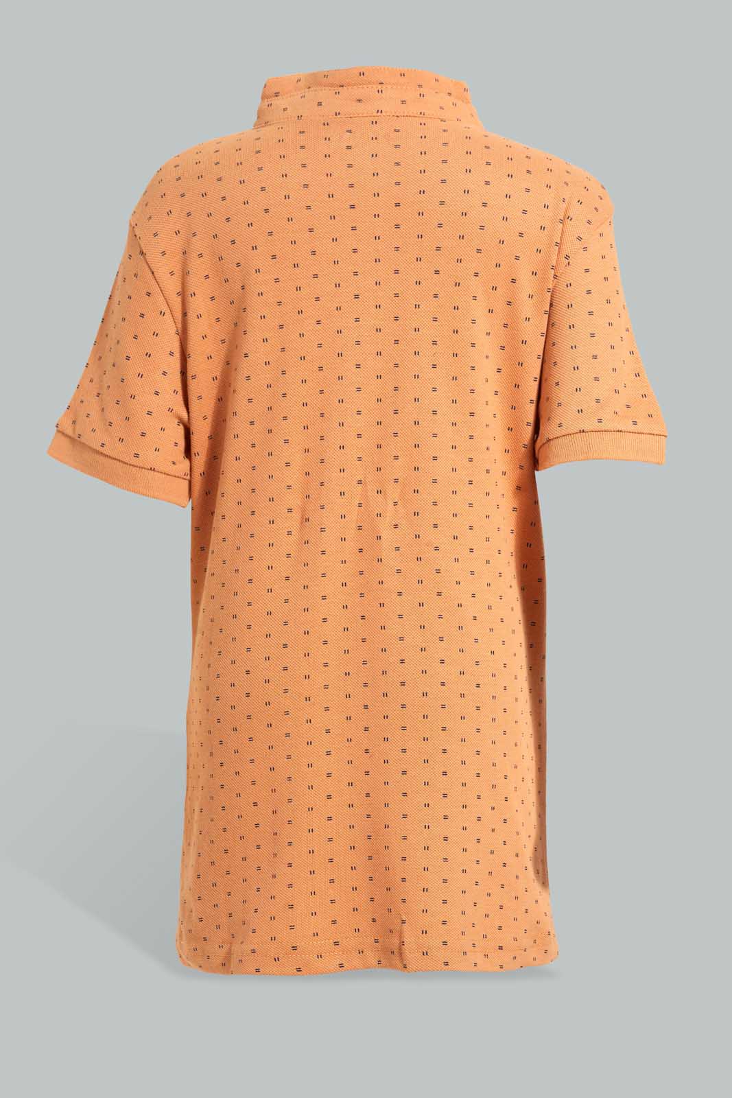 Redtag-Orange-Aop-Stand-Collar-Polo-All-Over-Prints-Boys-2 to 8 Years