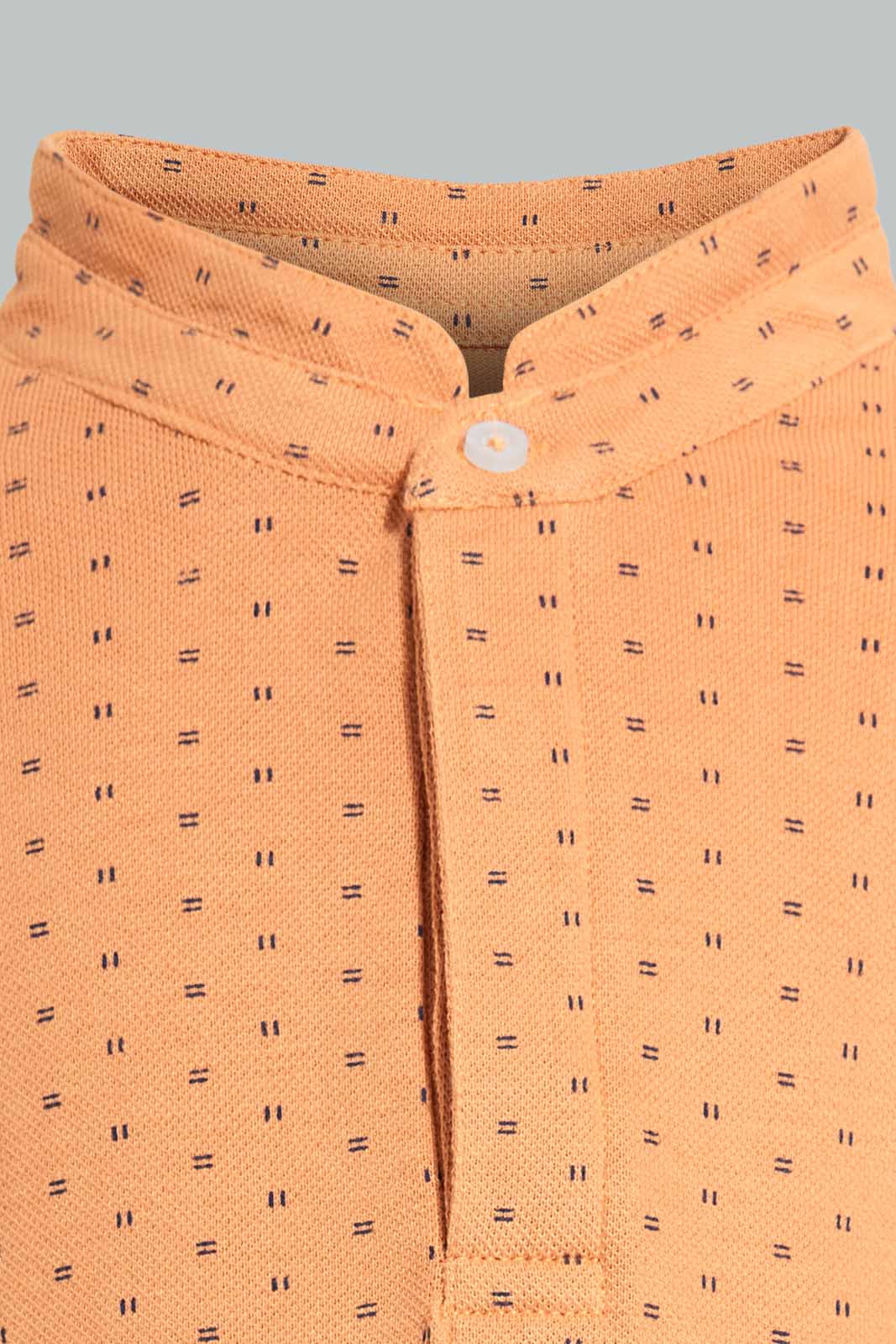 Redtag-Orange-Aop-Stand-Collar-Polo-All-Over-Prints-Boys-2 to 8 Years