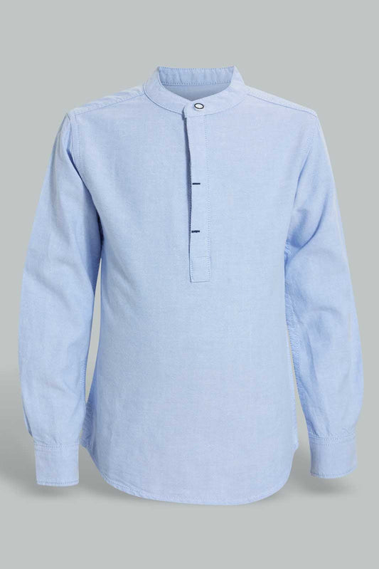 Redtag-Blue-Kurta-Oxford-Shirt-Casual-Shirts-Boys-2 to 8 Years