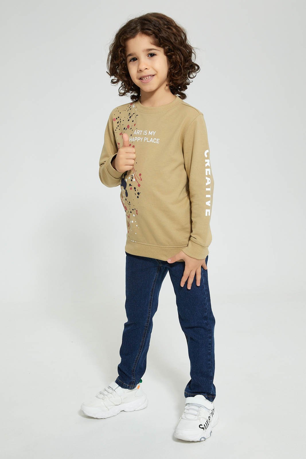 Beige Slogan Print Sweatshirt