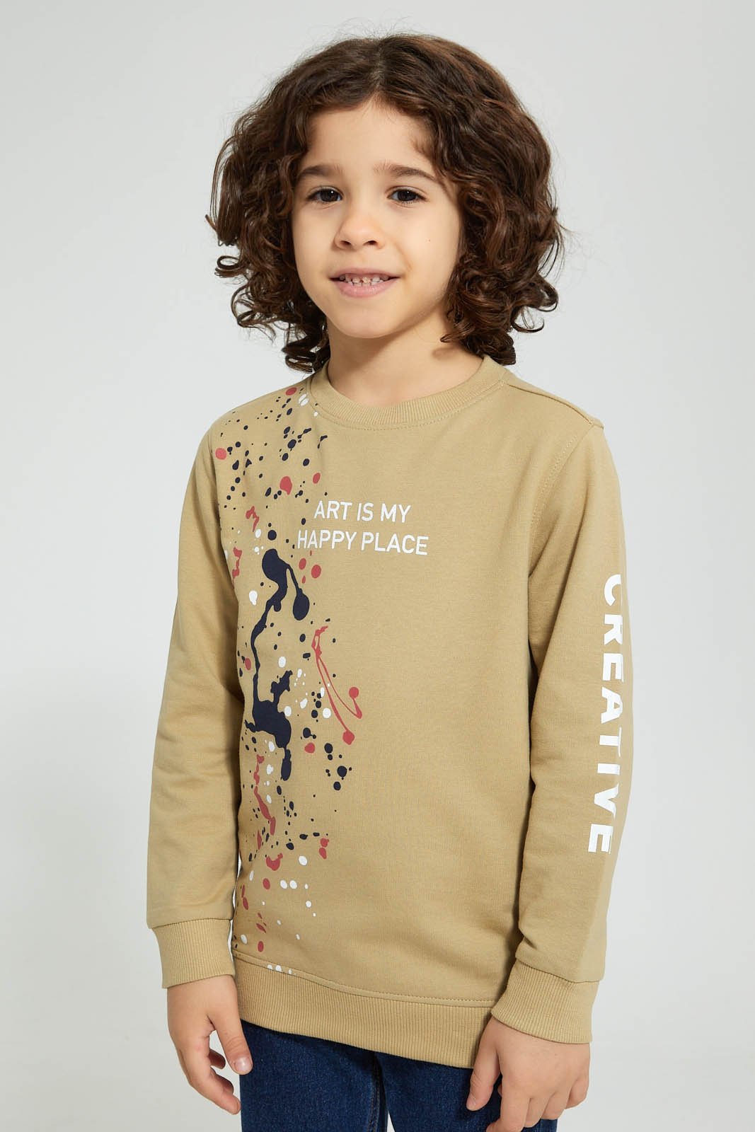 Beige Slogan Print Sweatshirt