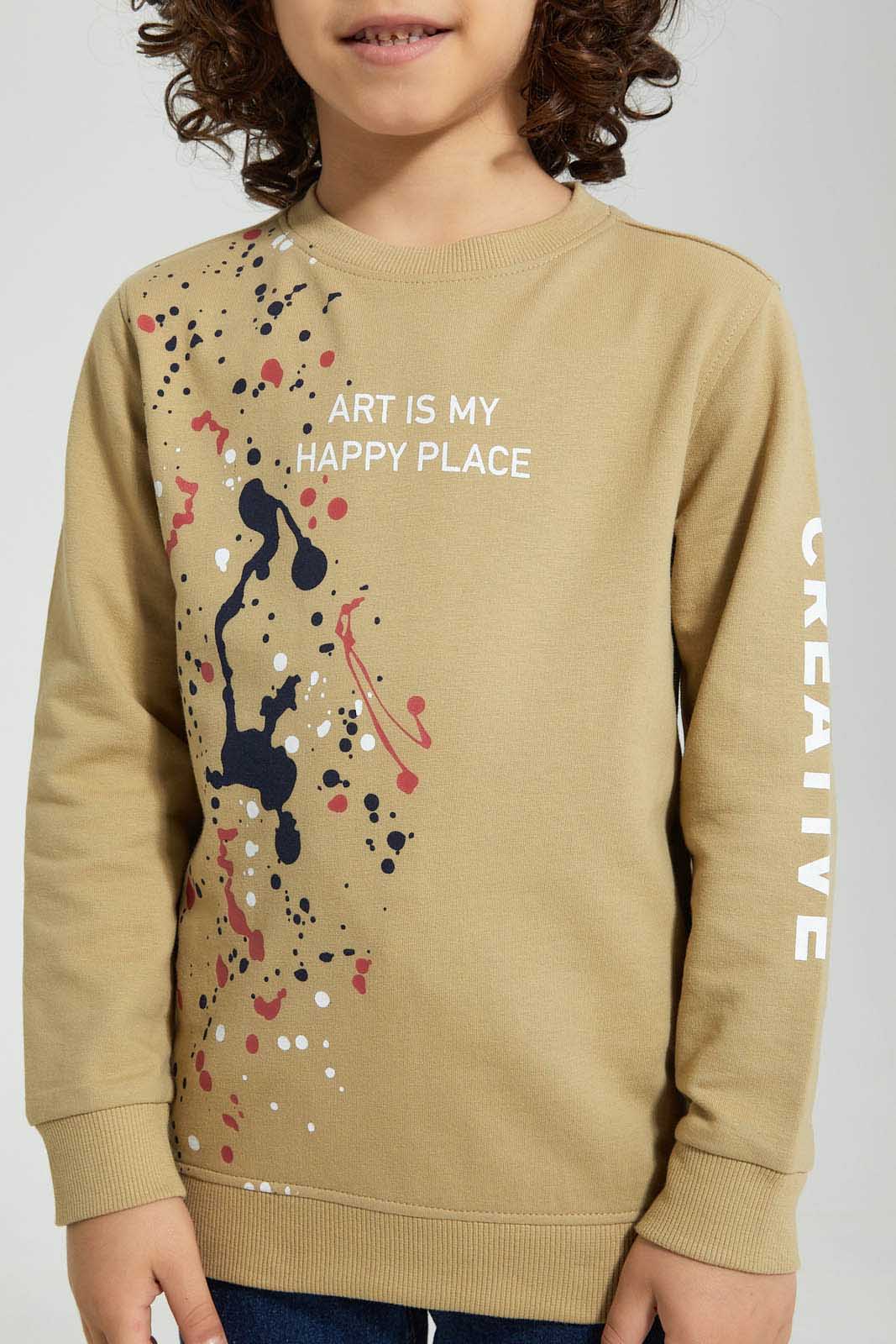 Beige Slogan Print Sweatshirt