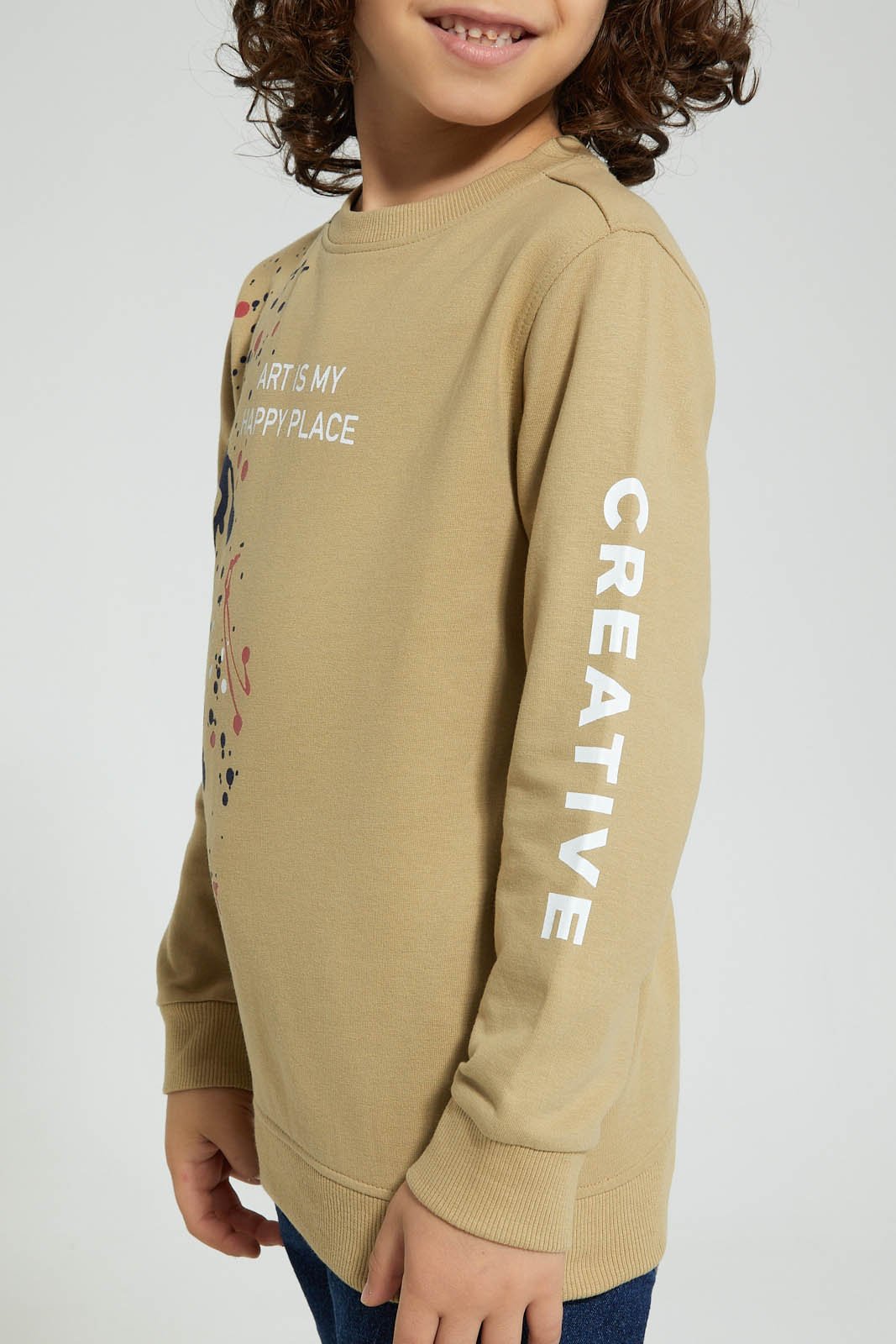 Beige Slogan Print Sweatshirt