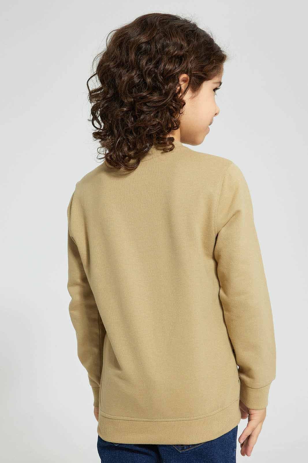 Beige Slogan Print Sweatshirt