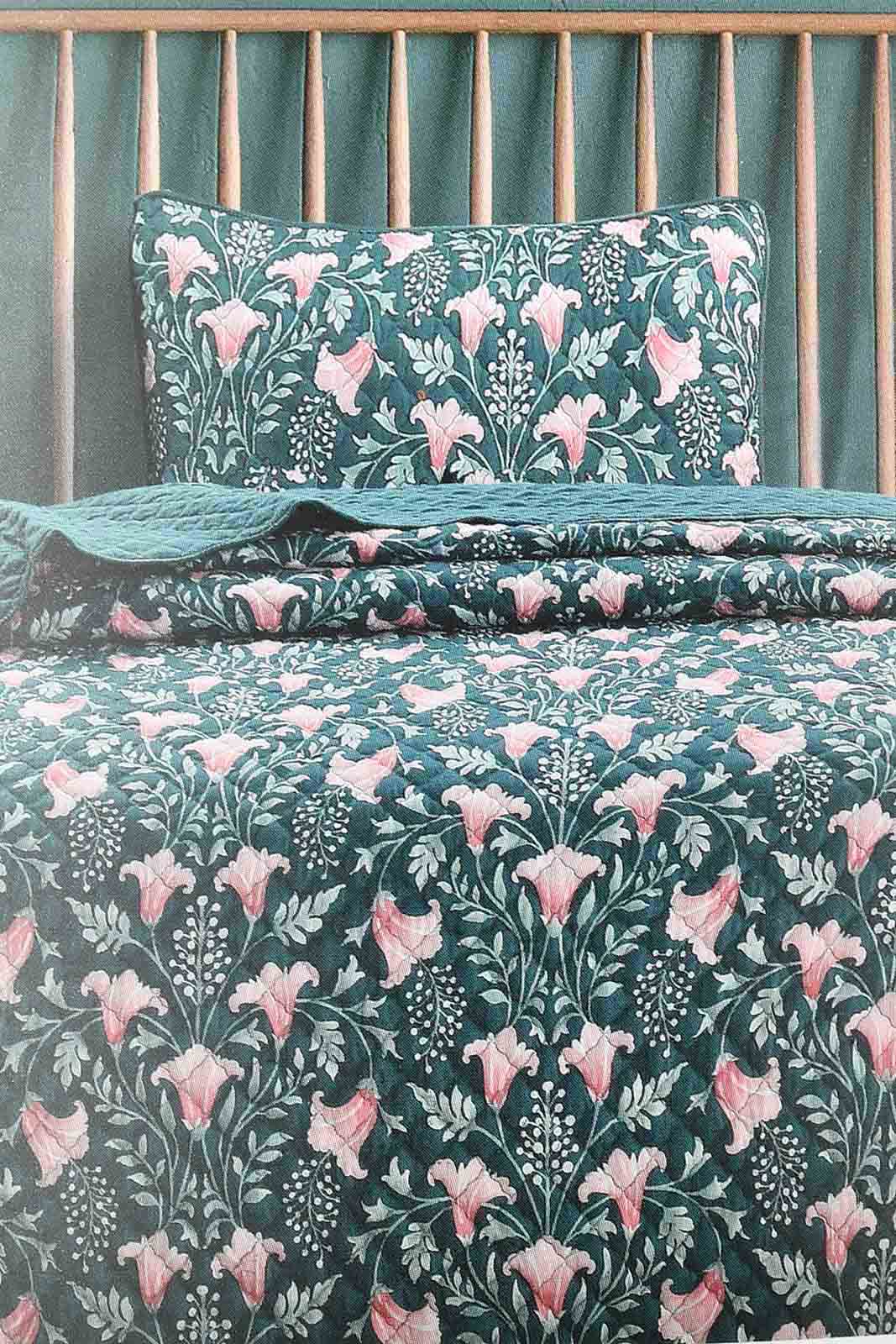 Redtag-Green-2-Piece-Floral-Printed-Quilt-Set-
(Single-Size)-Quilts-Home-Bedroom-