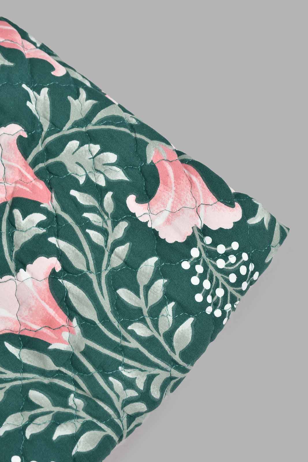 Redtag-Green-2-Piece-Floral-Printed-Quilt-Set-
(Single-Size)-Quilts-Home-Bedroom-