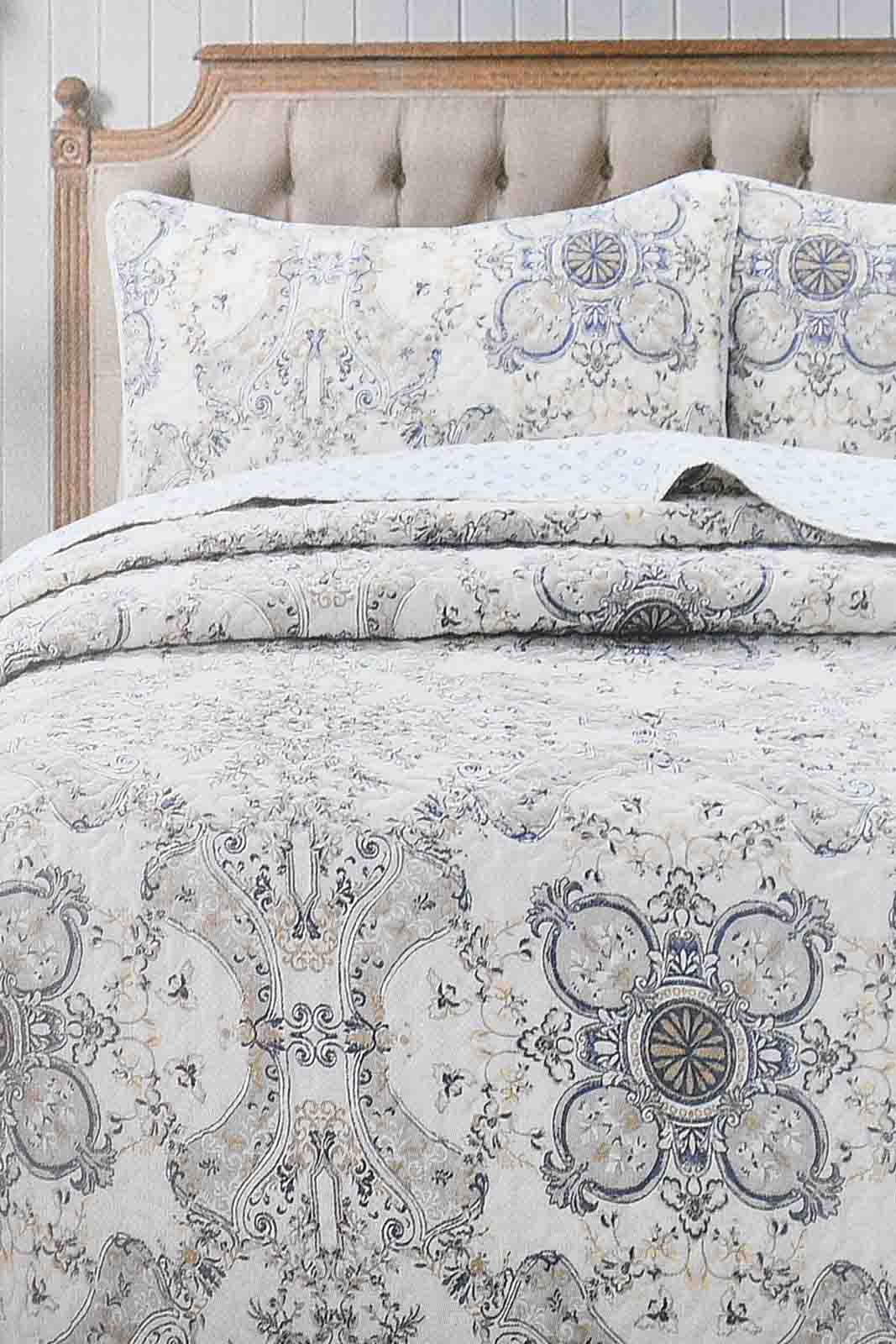 Redtag-Beige-Printed-3-Piece-Quilt-Set-(Double-Size)-Colour:Beige,-Filter:Home-Bedroom,-HMW-BED-Quilts,-New-In,-New-In-HMW-BED,-Non-Sale,-S22B,-Section:Homewares-Home-Bedroom-