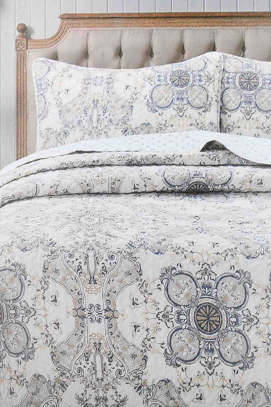 Redtag-Beige-Printed-3-Piece-Quilt-Set-(Double-Size)-Colour:Beige,-Filter:Home-Bedroom,-HMW-BED-Quilts,-New-In,-New-In-HMW-BED,-Non-Sale,-S22B,-Section:Homewares-Home-Bedroom-