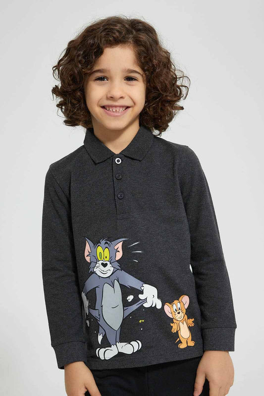 Redtag-Charcoal-Tom-&-Jerry-Polo-Shirt-Polo-Shirts-Boys-2 to 8 Years