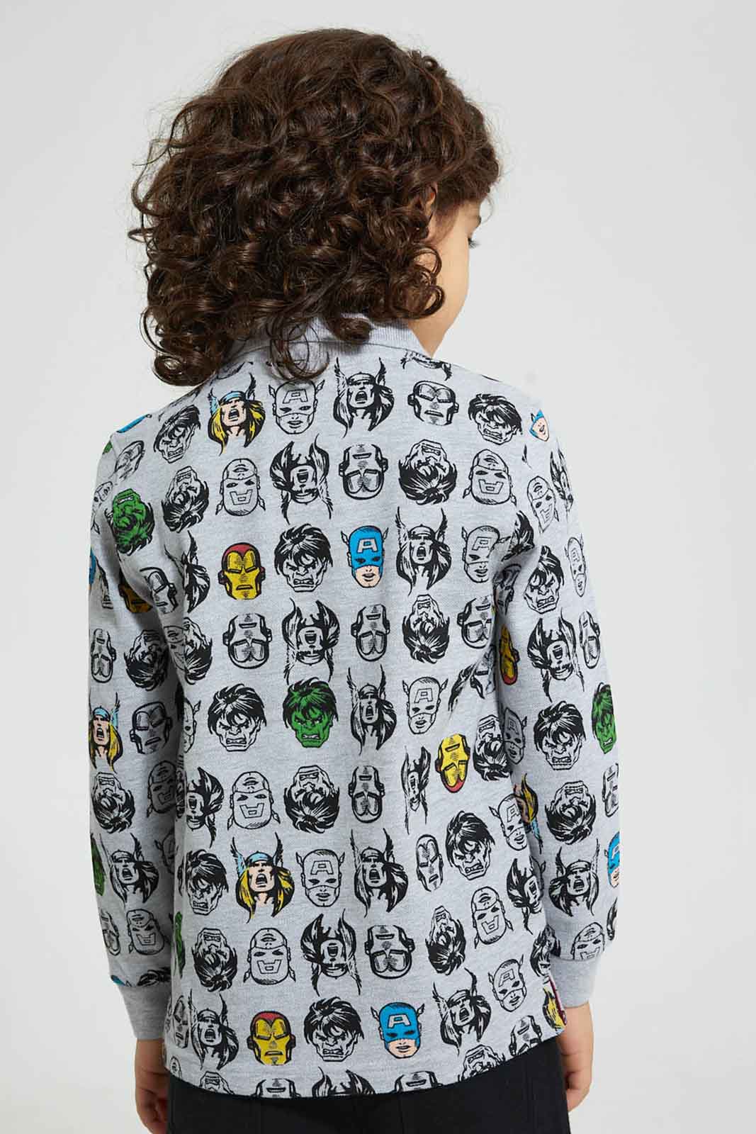 Redtag-Grey-Marl-Marvel-Printed-Polo-Shirt-Polo-Shirts-Boys-2 to 8 Years