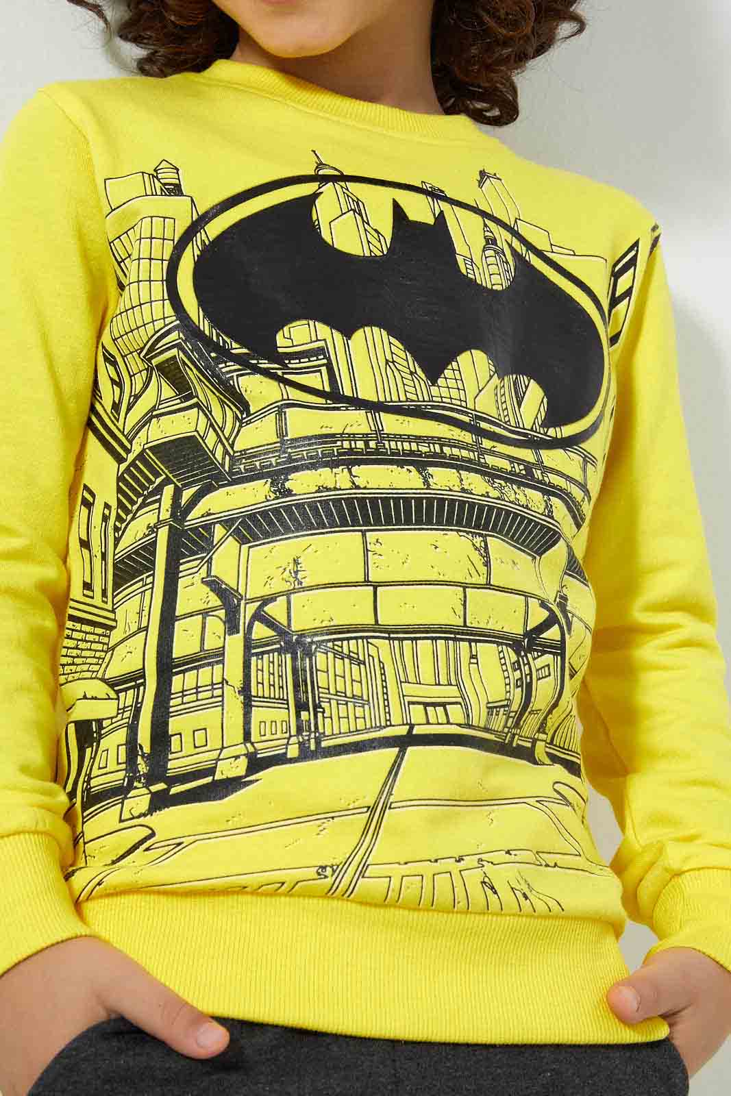 Redtag-Yellow-Batman-Crew-Neck-Sweatshirt-Sweatshirts-Boys-2 to 8 Years