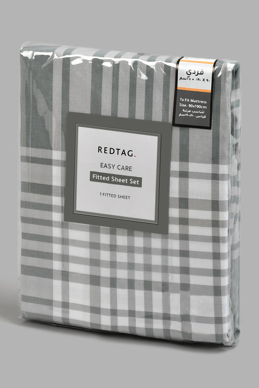 Redtag-Grey-Check-Printed-Fitted-Sheet-(Single-Size)-Fitted-Sheets-Home-Bedroom-