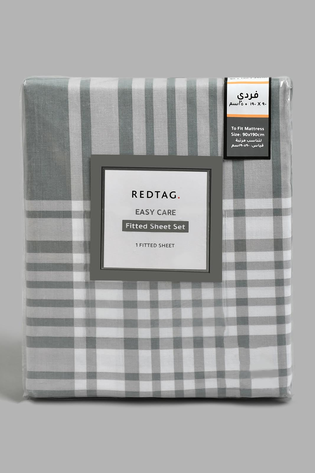 Redtag-Grey-Check-Printed-Fitted-Sheet-(Single-Size)-Fitted-Sheets-Home-Bedroom-