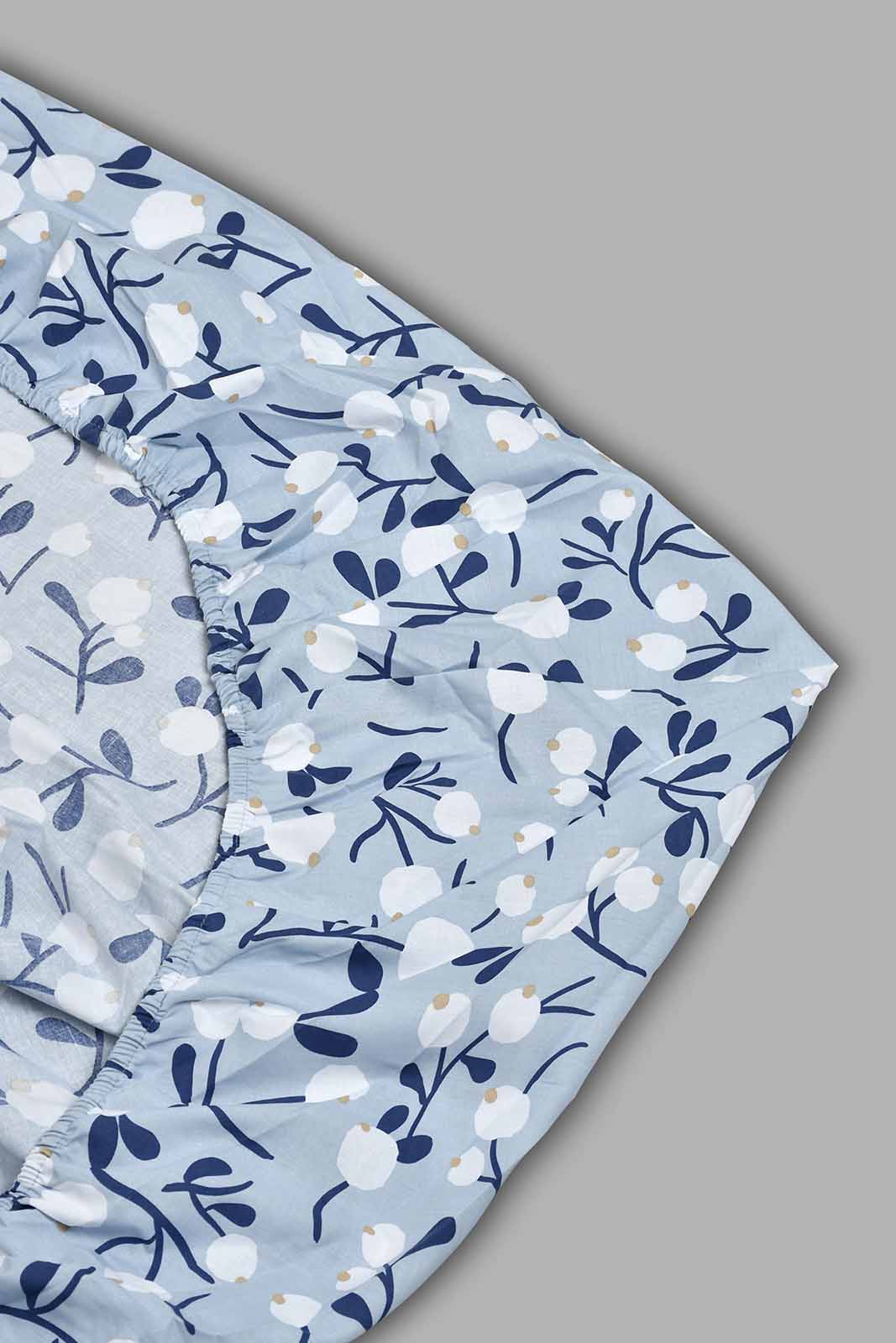 Redtag-Teal-Floral-Printed-Fitted-Sheet-(Twin-Size)-Fitted-Sheets-Home-Bedroom-