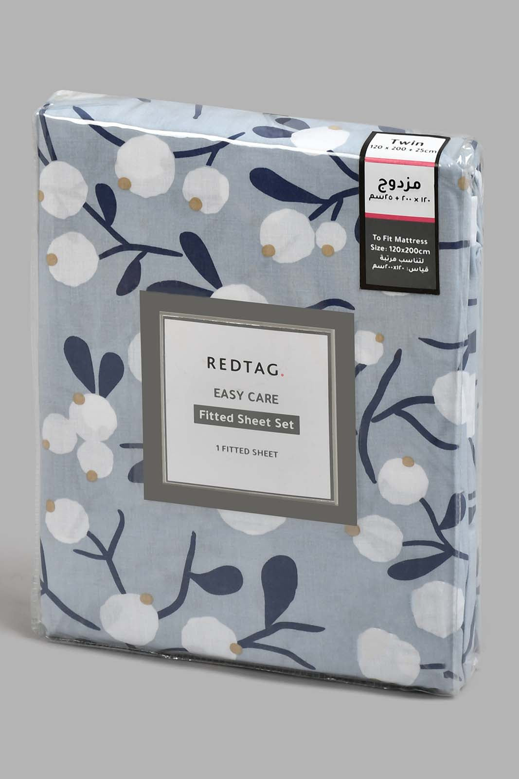 Redtag-Teal-Floral-Printed-Fitted-Sheet-(Twin-Size)-Fitted-Sheets-Home-Bedroom-