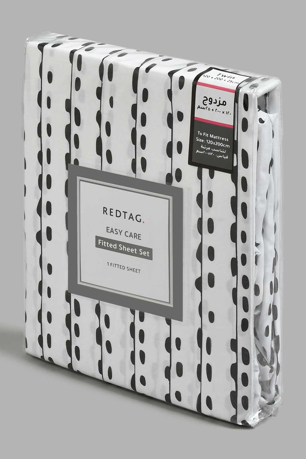 Redtag-White/Black-Stripe-Printed-Fitted-Sheet-(Twin-Size)-Fitted-Sheets-Home-Bedroom-