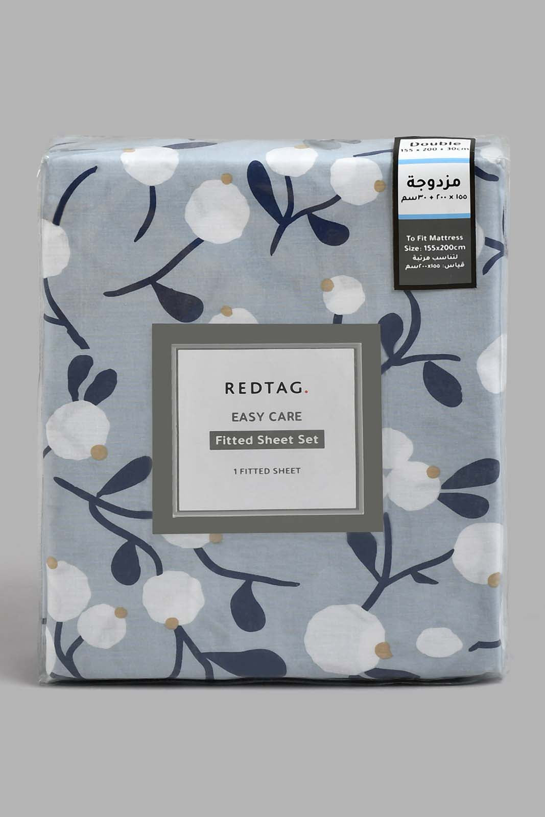 Redtag-Teal-Floral-Printed-Fitted-Sheet-(Double-Size)-Fitted-Sheets-Home-Bedroom-