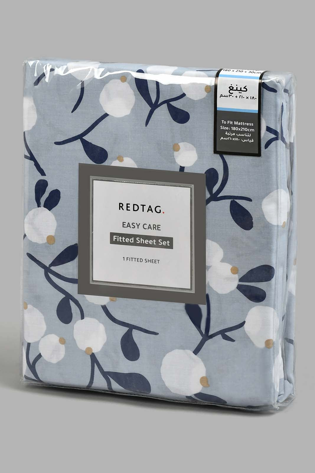 Redtag-Teal-Floral-Printed-Fitted-Sheet-(King-Size)-Fitted-Sheets-Home-Bedroom-
