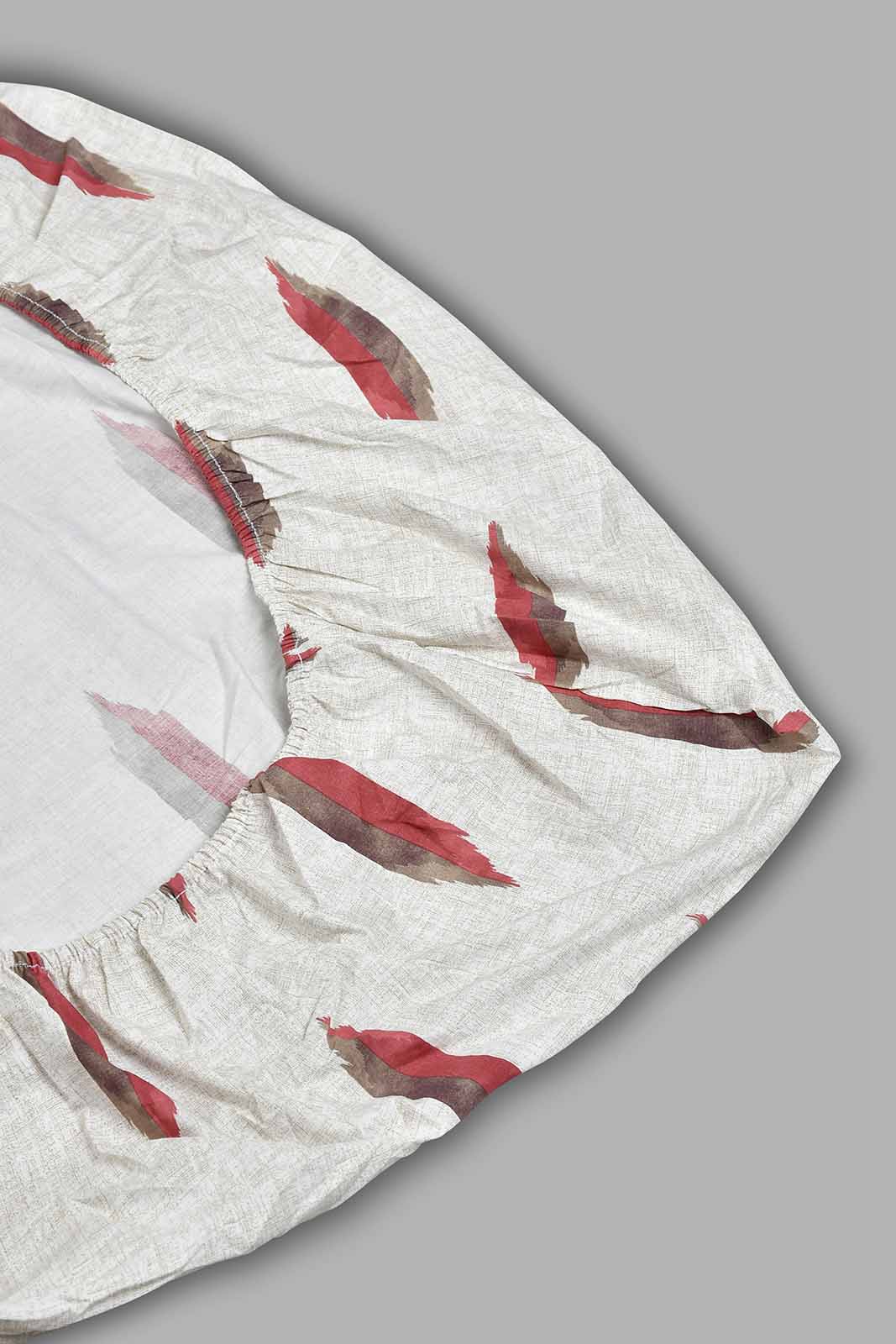Redtag-Off-White/Rust-Geometric-Printed-Fitted-Sheet-(King-Size)-Fitted-Sheets-Home-Bedroom-