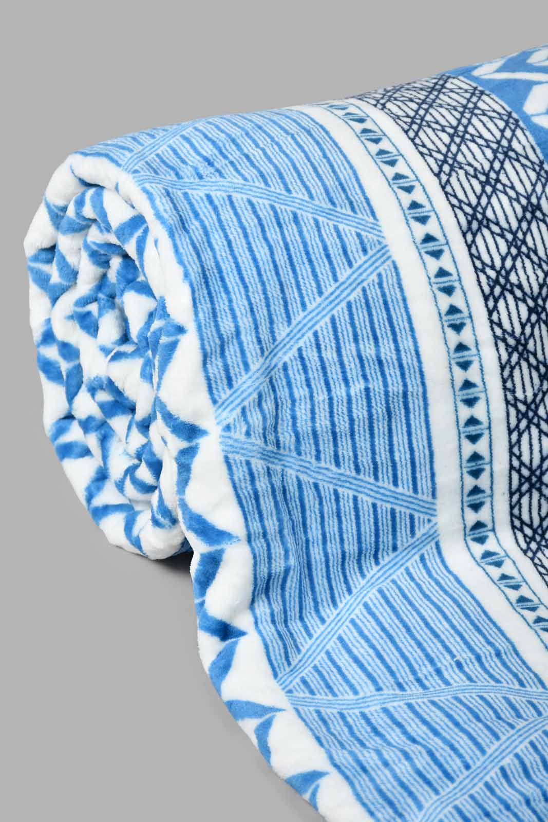 Redtag-Teal-Geometric-Print-Ultra-Soft-Blanket-(Double-Size)-Blankets-Home-Bedroom-