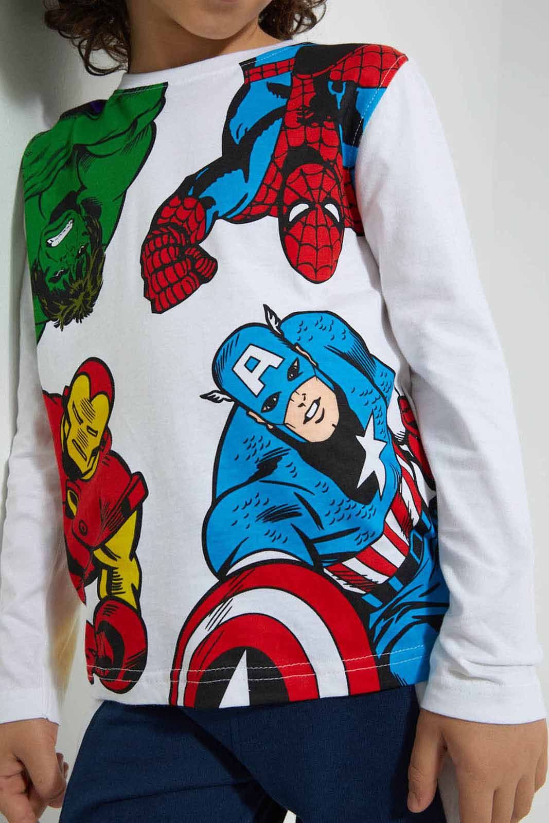Redtag-White-Marvel-Character-T-Shirt-Character-Boys-2 to 8 Years