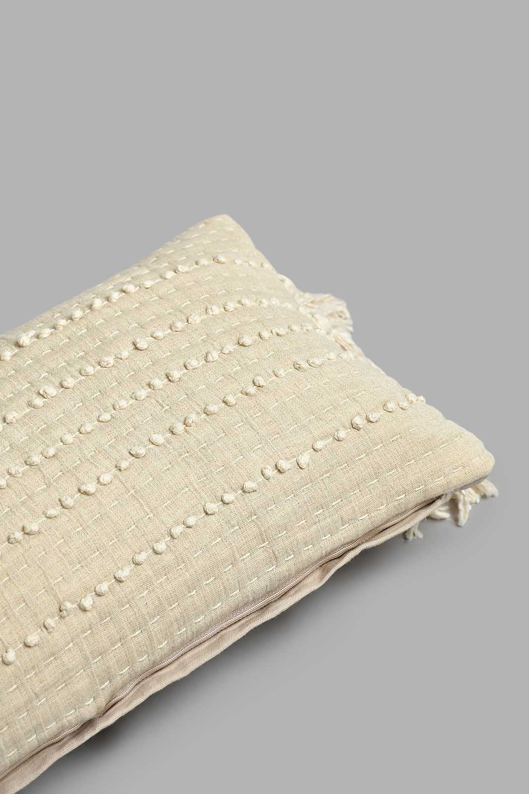 Redtag-Beige-Hand-Capped-Embroidery-Cushion-With-Tassels-BED-PHANTASMAGORIA-3,-Colour:Beige,-Filter:Home-Bedroom,-HMW-BED-Cushions,-New-In,-New-In-HMW-BED,-Non-Sale,-S22A,-Section:Homewares-Home-Bedroom-