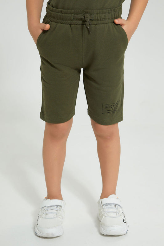 Redtag-Dark-Green-Elasticated-Waist-Shorts-Active-Shorts-Boys-2 to 8 Years