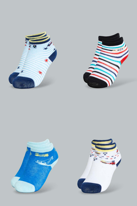 Redtag-4-Pcs-Assorted-Car-Ankle-Length-Socks-Ankle-Length-Infant-Boys-3 to 24 Months