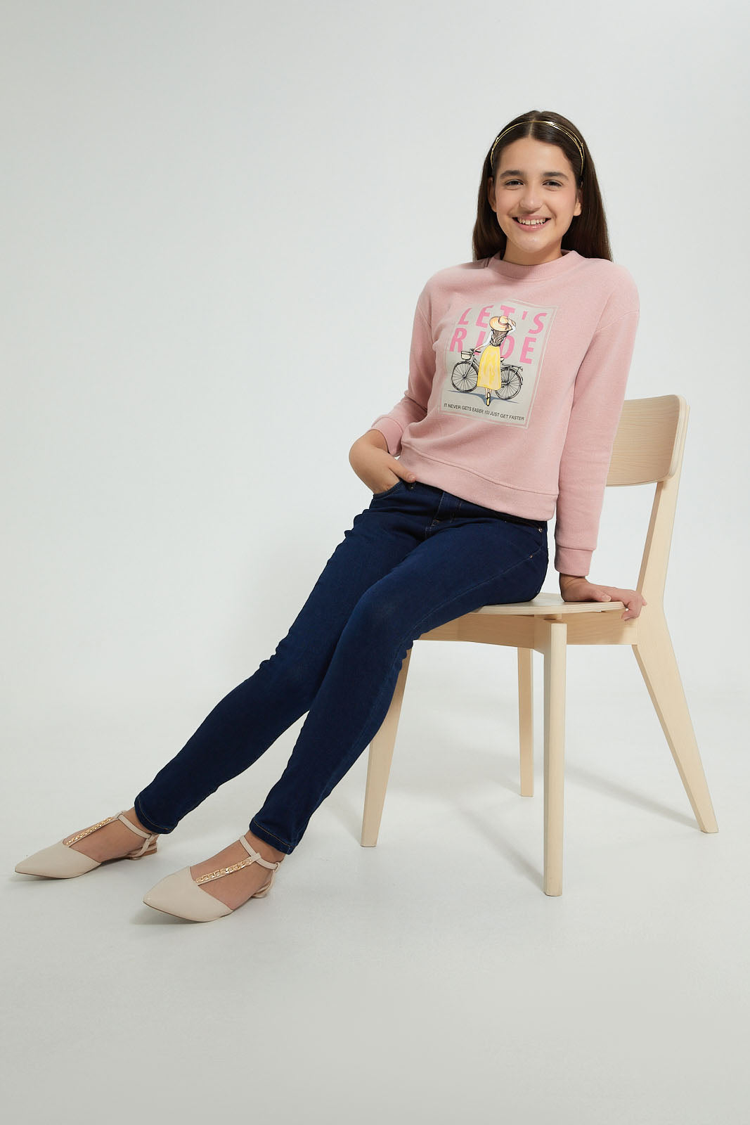Redtag-Pink-Photographic-Highneck-Brushed-Sweatshirt-Sweatshirts-Senior-Girls-9 to 14 Years