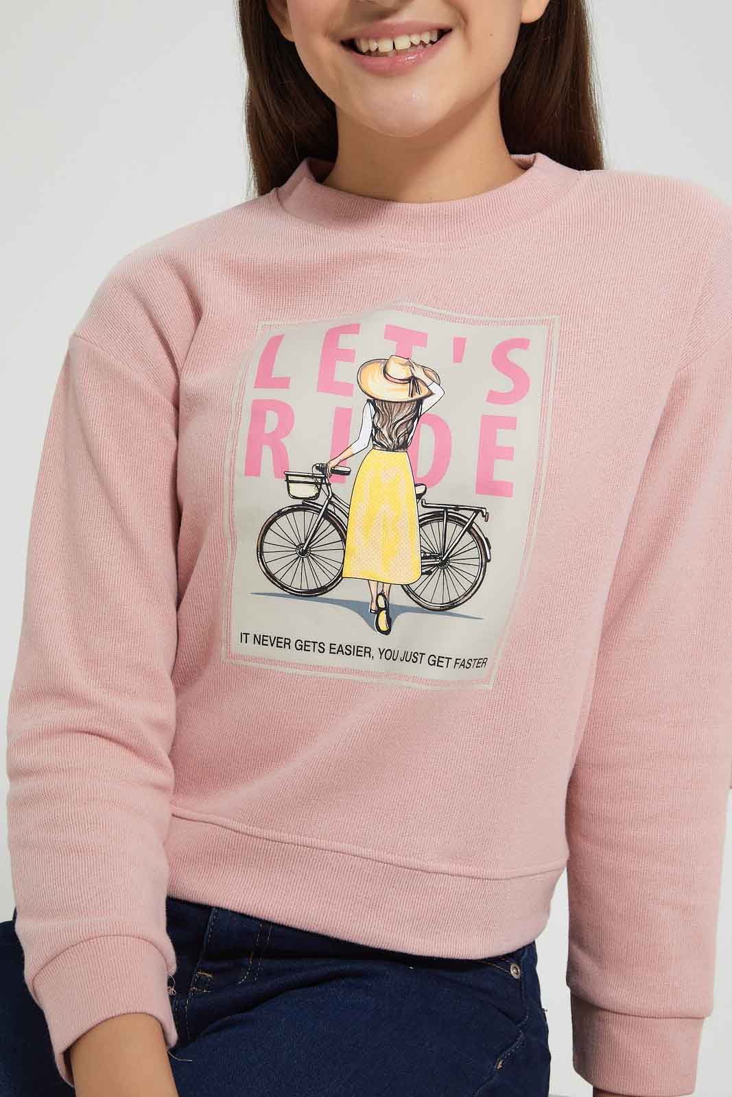 Redtag-Pink-Photographic-Highneck-Brushed-Sweatshirt-Sweatshirts-Senior-Girls-9 to 14 Years