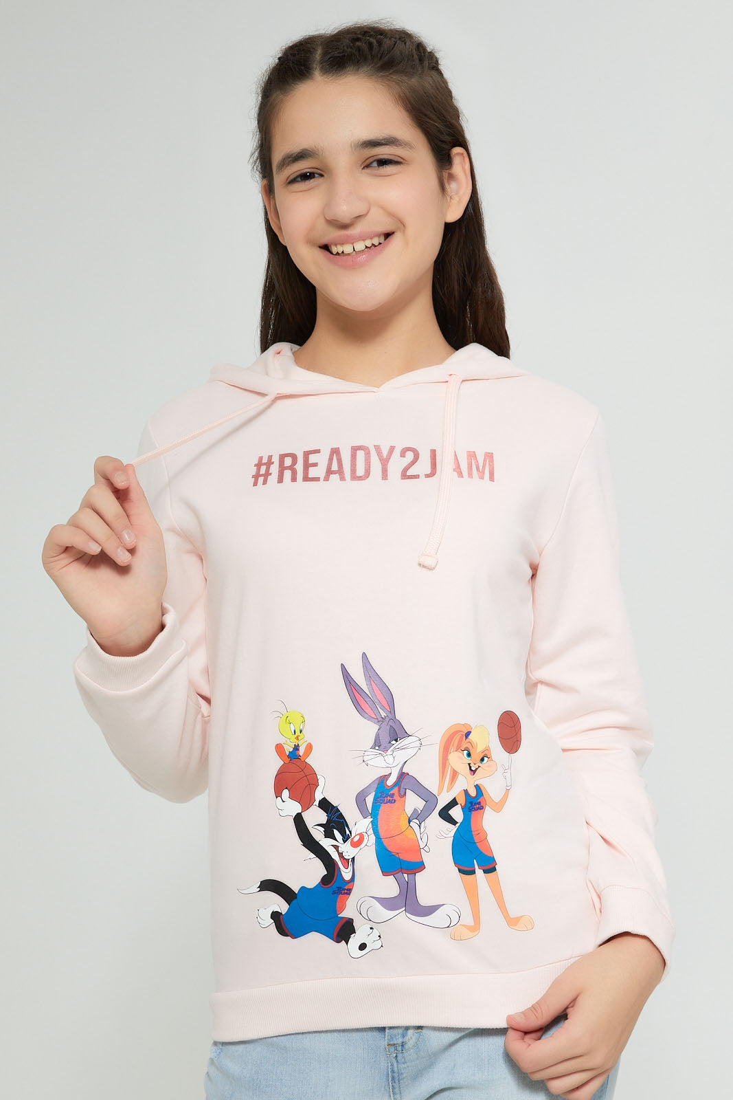 Redtag-Pink-Looney-Tunes-Hooded-Sweatshirt-Sweatshirts-Senior-Girls-9 to 14 Years