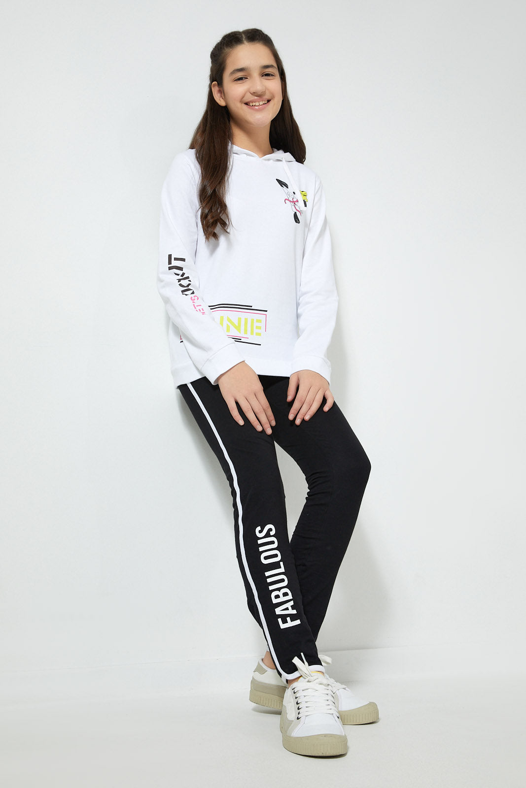 Redtag-White-Minnie-Mouse-Hooded-Sweatshirt-Sweatshirts-Senior-Girls-9 to 14 Years