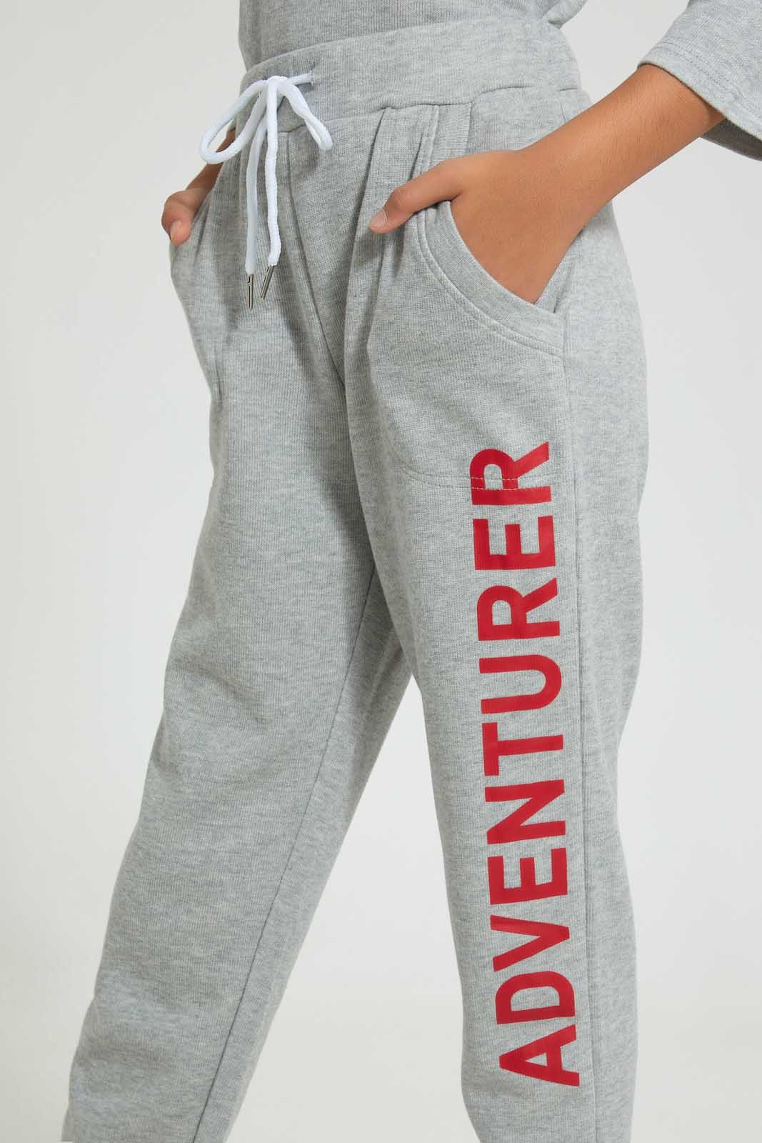 Redtag-Grey-Melange-Brsuhed-Jogger-Pant-With-Print-Cargo-Pants-Senior-Girls-9 to 14 Years