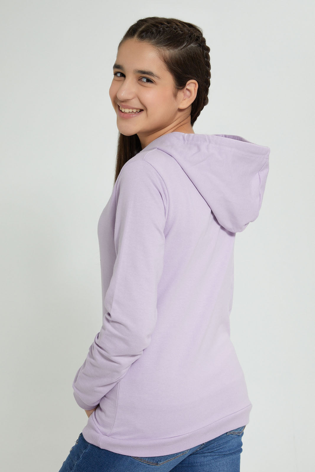 Redtag-Purple-Power-Puff-Girls-Hooded-Sweatshirt-Sweatshirts-Senior-Girls-9 to 14 Years