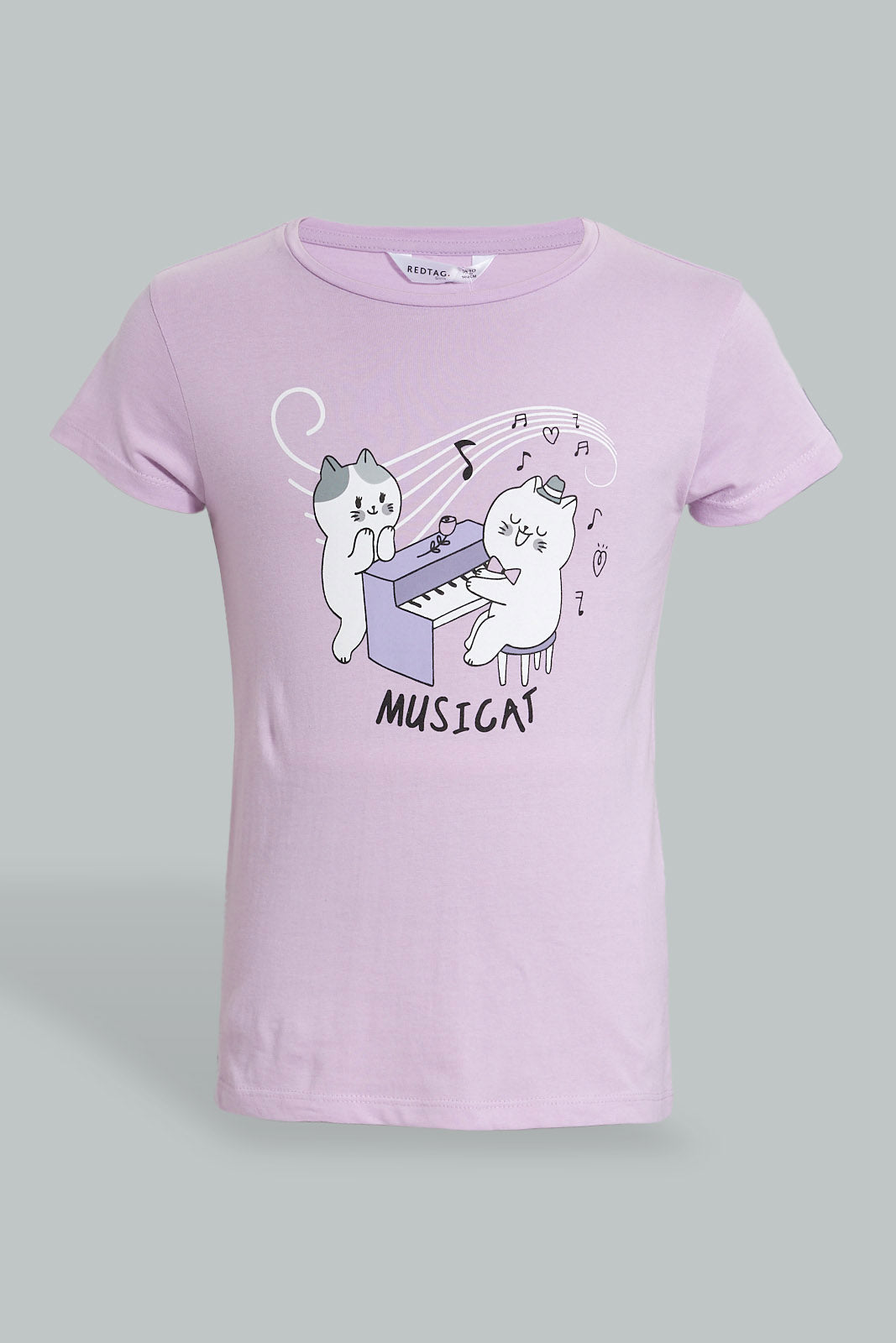 Redtag-Purple/Black-Cat-Chest-Print-Top-And-Purple/White-Overall-Print-Pjset-Pyjama-Sets-Senior-Girls-9 to 14 Years